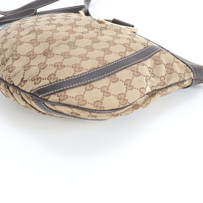 Gucci GG Canvas Leather Shoulder Bag Crossbody Brown