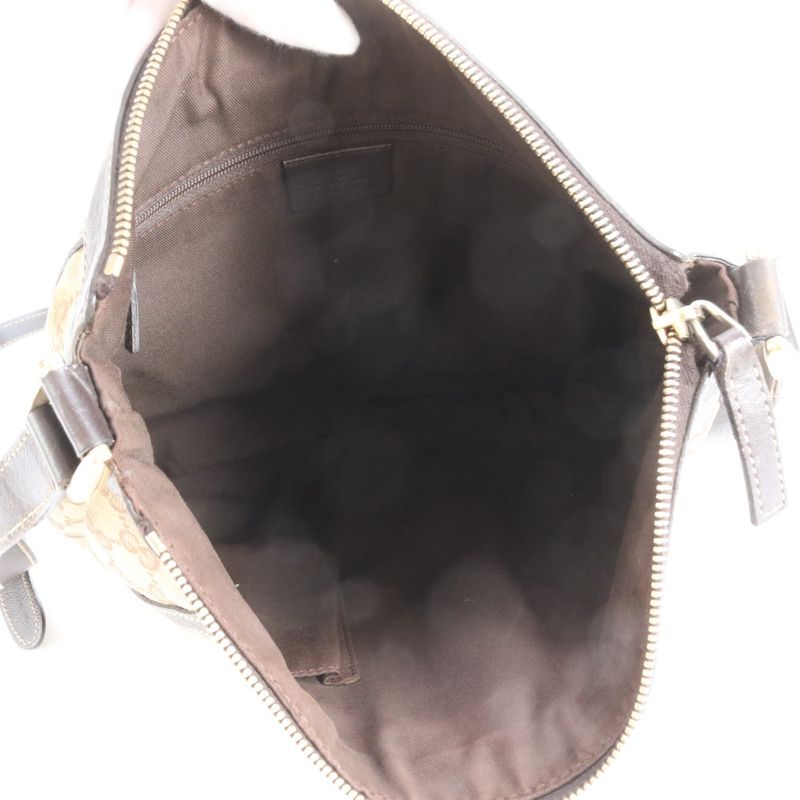 Gucci GG Canvas Leather Shoulder Bag Crossbody Brown