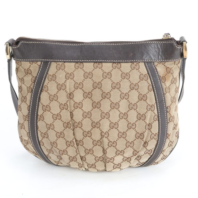 Gucci GG Canvas Leather Shoulder Bag Crossbody Brown