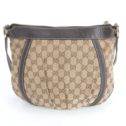 Gucci GG Canvas Leather Shoulder Bag Crossbody Brown