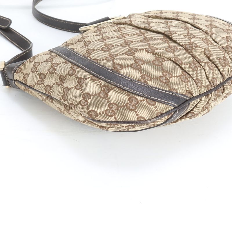 Gucci GG Canvas Leather Shoulder Bag Crossbody Brown