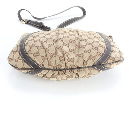 Gucci GG Canvas Leather Shoulder Bag Crossbody Brown