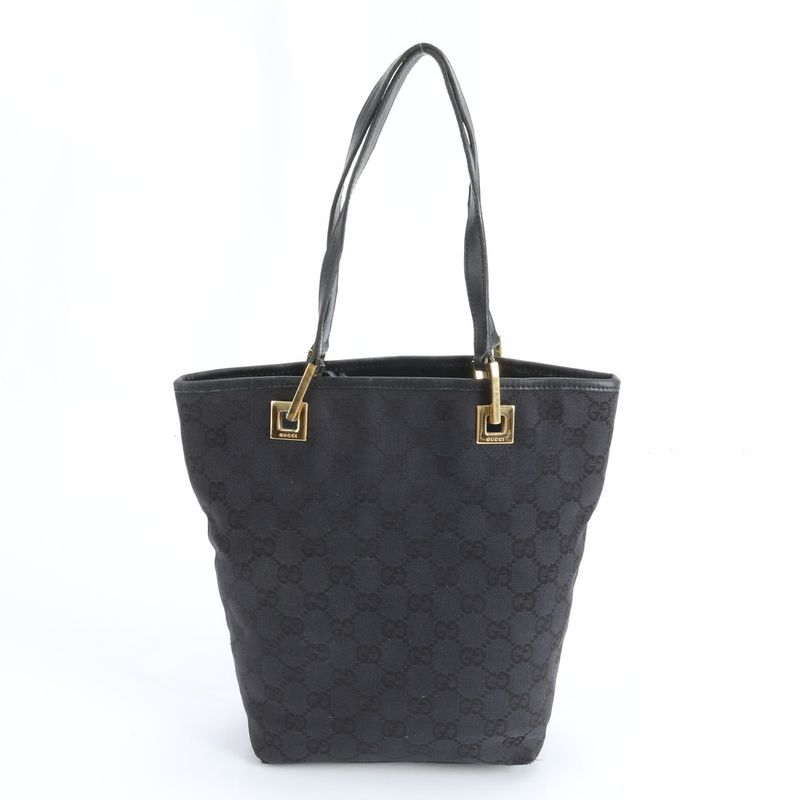 Gucci GG Canvas Leather Tote Shoulder Hand Black Mum