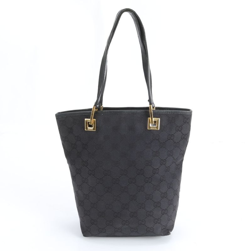 Gucci GG Canvas Leather Tote Shoulder Hand Black Mum