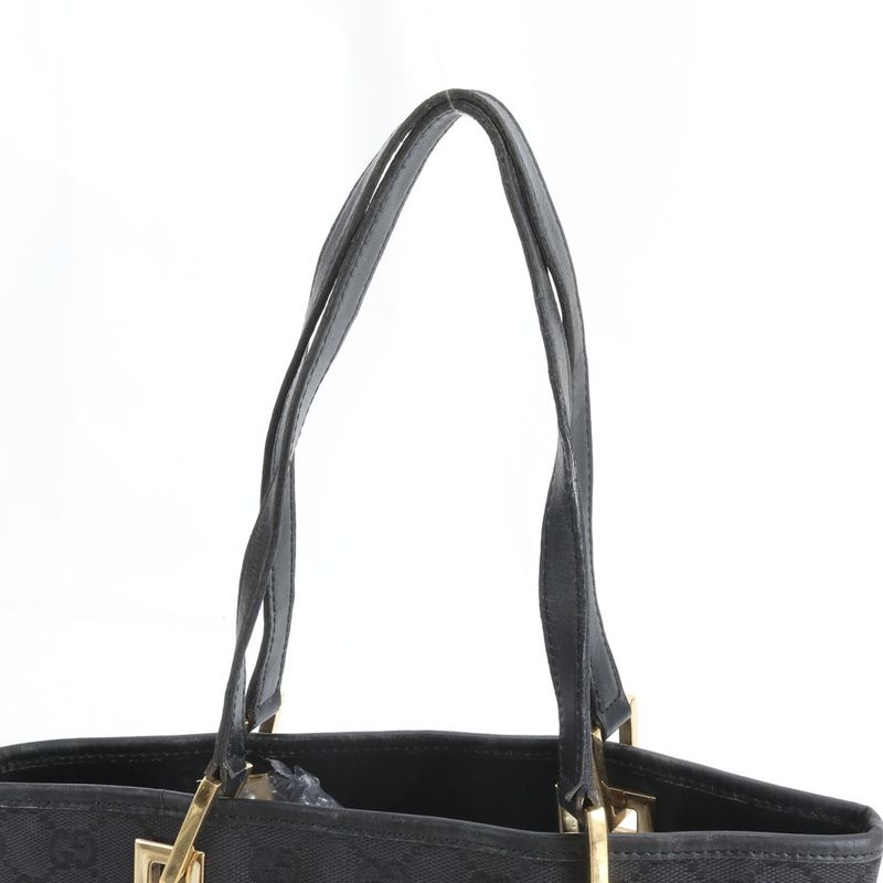 Gucci GG Canvas Leather Tote Shoulder Hand Black Mum