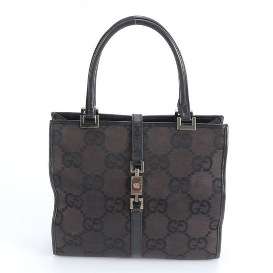 Gucci Jackie GG Canvas Leather Handbag Black Brown Mum