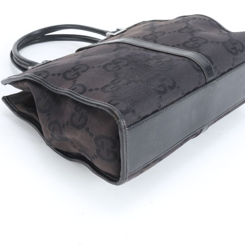 Gucci Jackie GG Canvas Leather Handbag Black Brown Mum