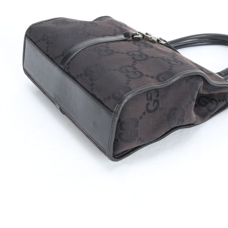 Gucci Jackie GG Canvas Leather Handbag Black Brown Mum