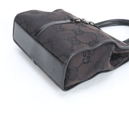 Gucci Jackie GG Canvas Leather Handbag Black Brown Mum
