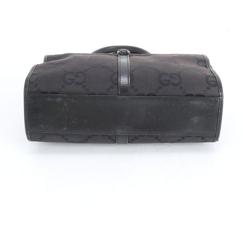 Gucci Jackie GG Canvas Leather Handbag Black Brown Mum