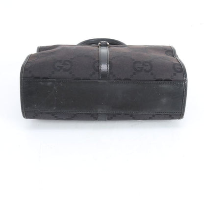 Gucci Jackie GG Canvas Leather Handbag Black Brown Mum