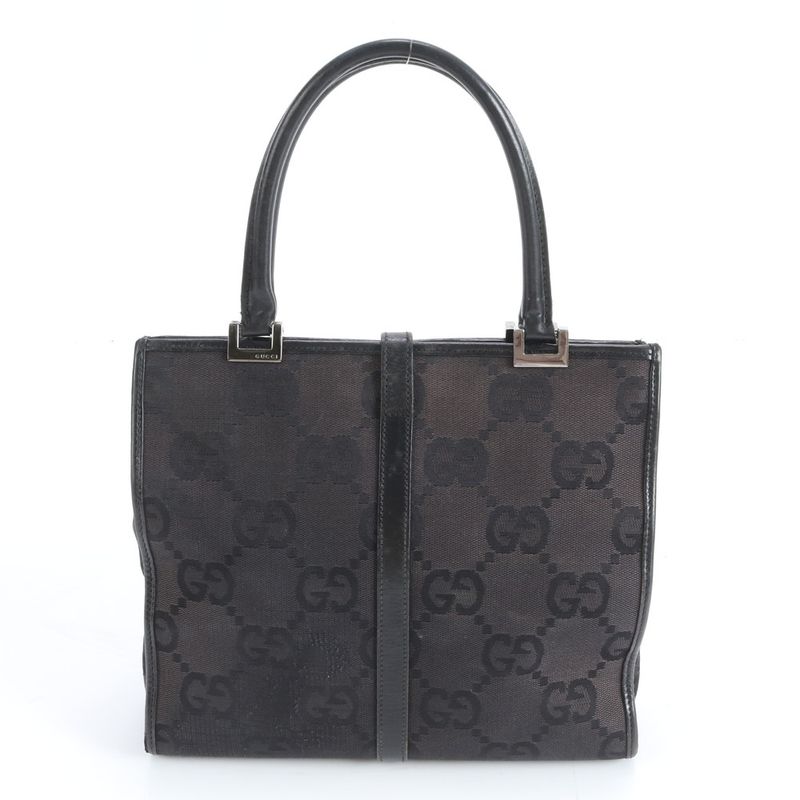 Gucci Jackie GG Canvas Leather Handbag Black Brown Mum