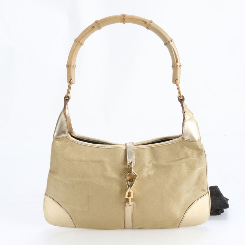 Gucci Bamboo 001 Leather Nylon Shoulder Bag Hand Gold