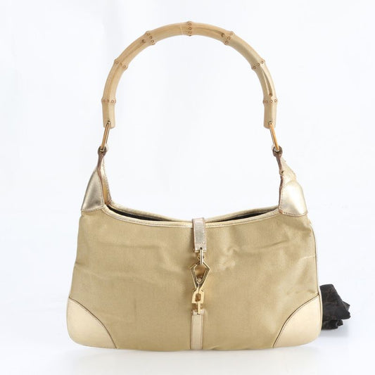 Gucci Bamboo 001 Leather Nylon Shoulder Bag Hand Gold