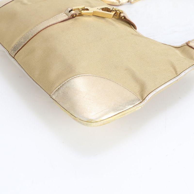Gucci Bamboo 001 Leather Nylon Shoulder Bag Hand Gold