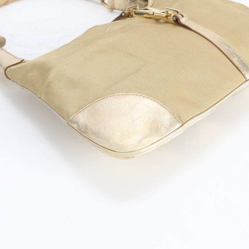 Gucci Bamboo 001 Leather Nylon Shoulder Bag Hand Gold