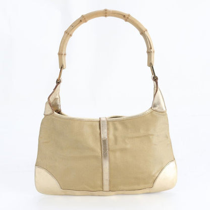Gucci Bamboo 001 Leather Nylon Shoulder Bag Hand Gold
