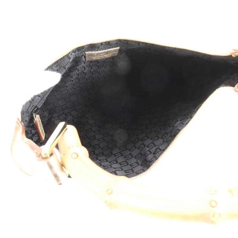 Gucci Bamboo 001 Leather Nylon Shoulder Bag Hand Gold