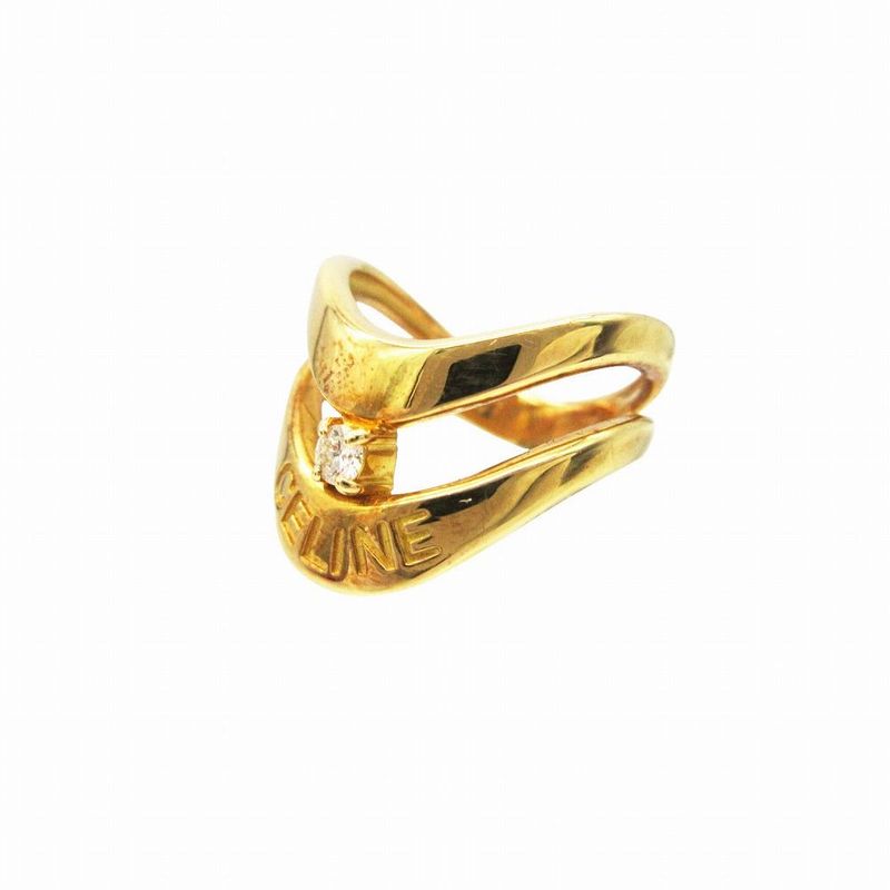 Celine Diamond 18K Yellow Gold 750 Logo Ring