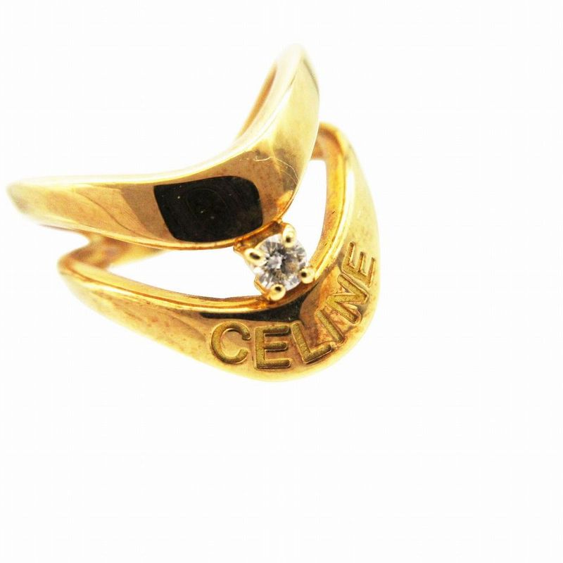 Celine Diamond 18K Yellow Gold 750 Logo Ring