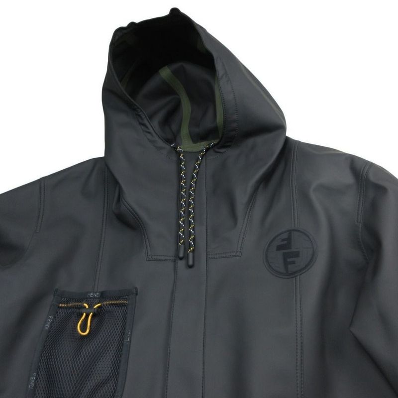 Fendi Hoodie Raincoat Jacket Coding Logo Patch 56 Black