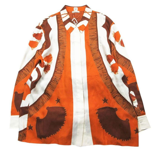 Hermes Silk Blouse Hiyo Shirt Long Sleeve Allover Pattern Top