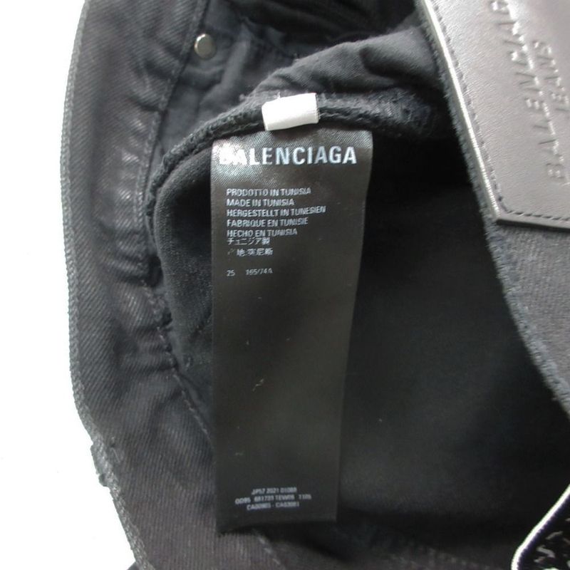 Balenciaga Black Denim Pants Distressed Button Fly Jeans 25