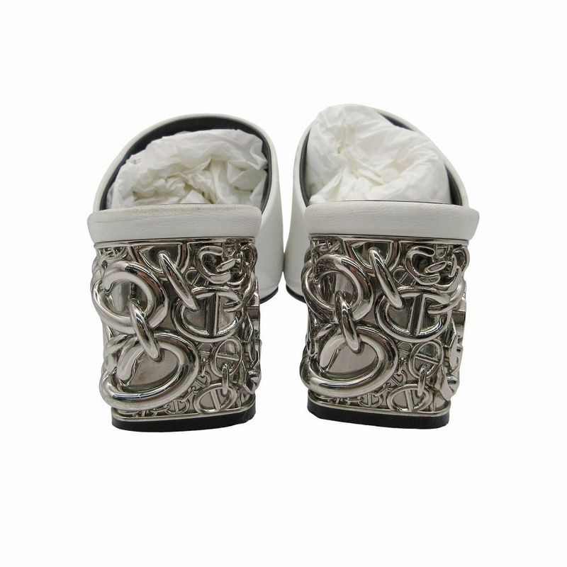 Hermes Sandals Mule Glossy 60 Chaine D'ancre Motif Leather Shoes 35.5