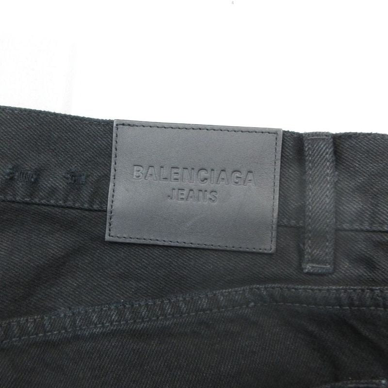 Balenciaga Black Denim Pants Distressed Button Fly Jeans 25