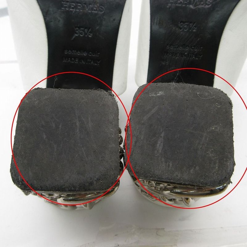 Hermes Sandals Mule Glossy 60 Chaine D'ancre Motif Leather Shoes 35.5