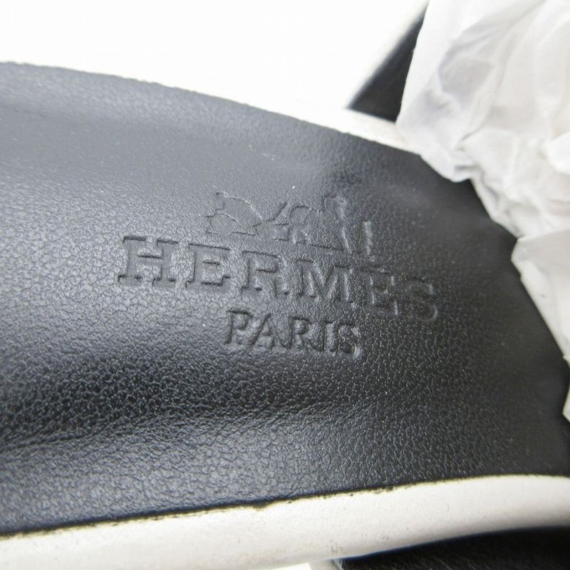 Hermes Sandals Mule Glossy 60 Chaine D'ancre Motif Leather Shoes 35.5