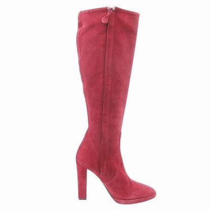 Hermes Suede Long Boots Shoes Side Zip Wine Red 35.5