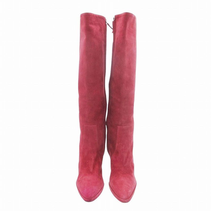 Hermes Suede Long Boots Shoes Side Zip Wine Red 35.5