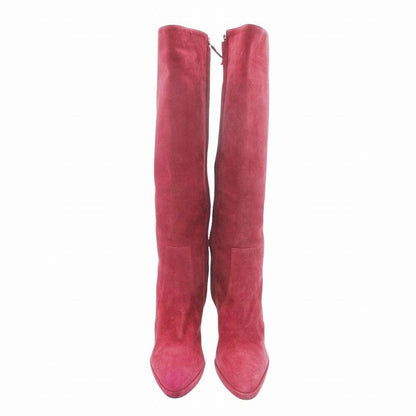Hermes Suede Long Boots Shoes Side Zip Wine Red 35.5