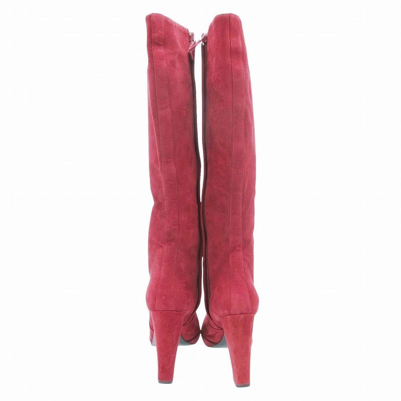 Hermes Suede Long Boots Shoes Side Zip Wine Red 35.5