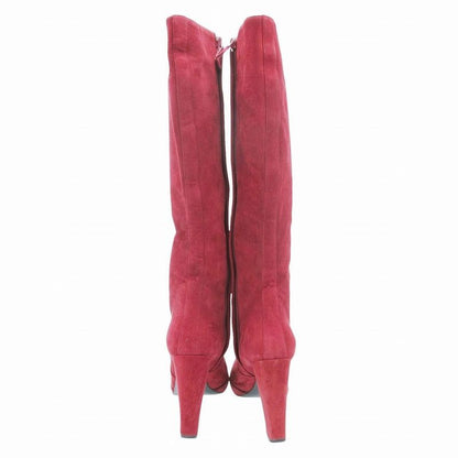 Hermes Suede Long Boots Shoes Side Zip Wine Red 35.5