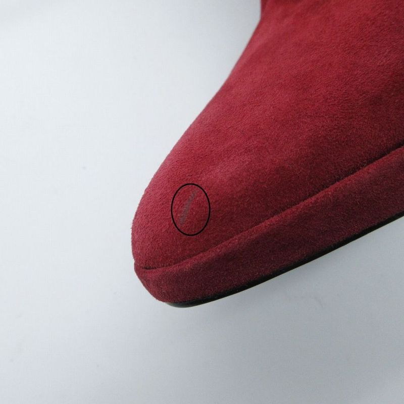 Hermes Suede Long Boots Shoes Side Zip Wine Red 35.5