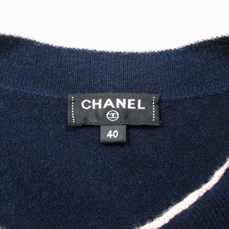 Chanel No5 Cashmere Cardigan Long Sleeve Bicolor Navy Pink 40