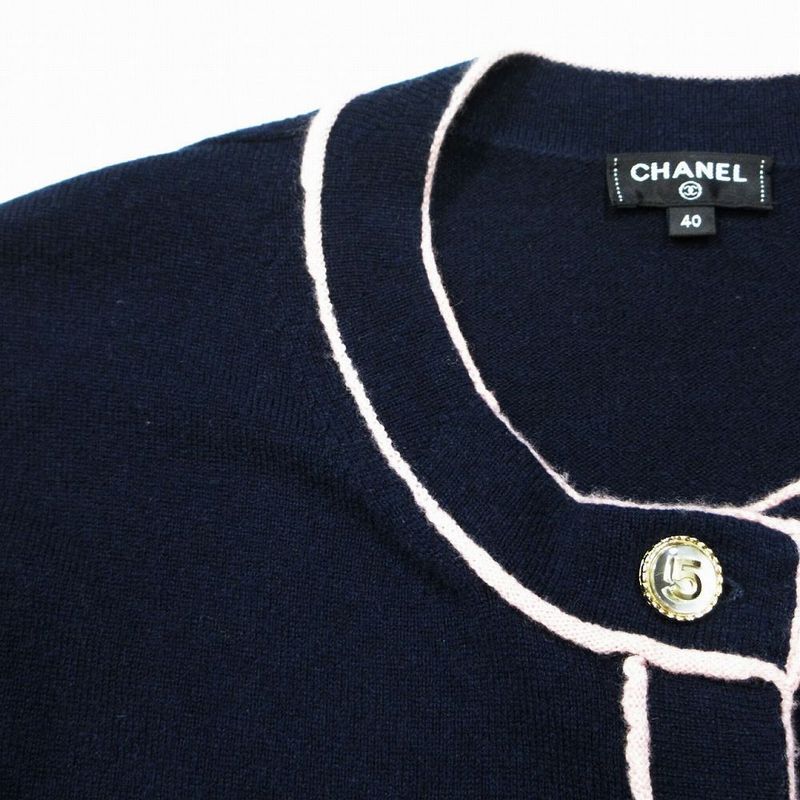 Chanel No5 Cashmere Cardigan Long Sleeve Bicolor Navy Pink 40