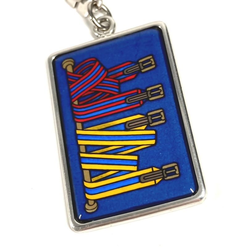Hermes Key Holder Logo Enamel Metal Silver