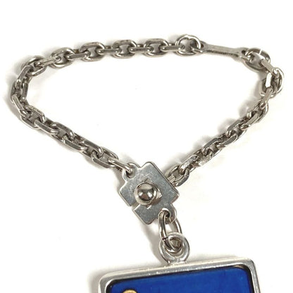 Hermes Key Holder Logo Enamel Metal Silver