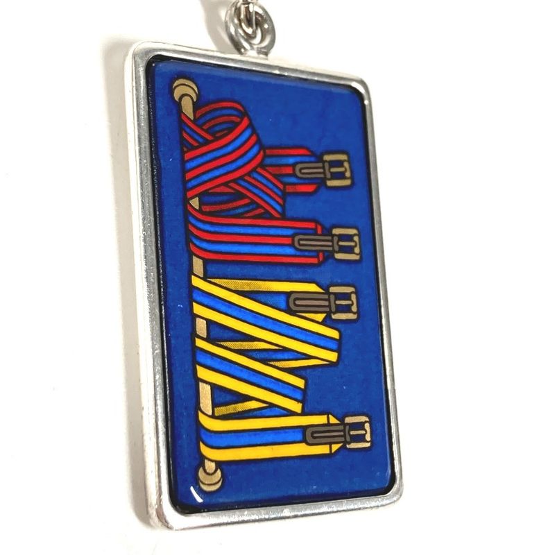 Hermes Key Holder Logo Enamel Metal Silver