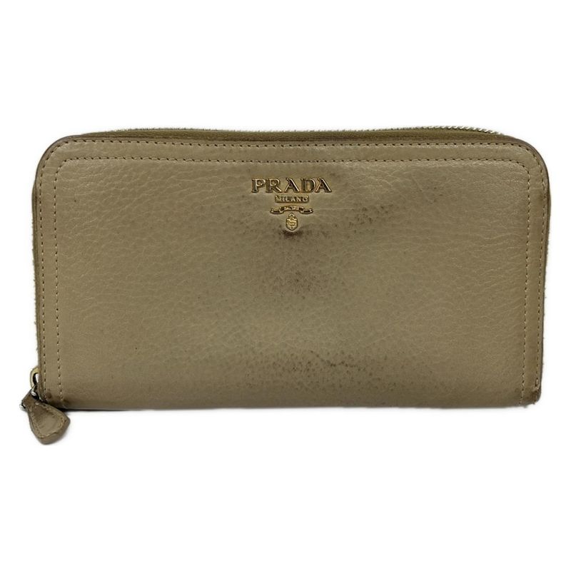 Prada Wallet Ivory Zip Around Leather