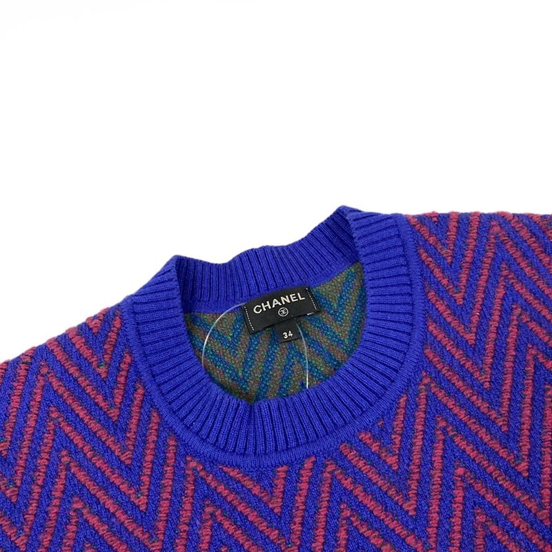 Chanel Dress 34 S Blue Red Green Cashmere CC Logo