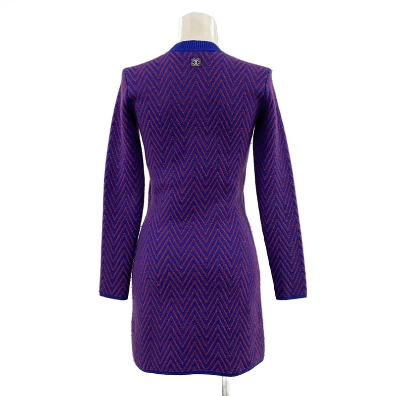Chanel Dress 34 S Blue Red Green Cashmere CC Logo