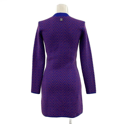 Chanel Dress 34 S Blue Red Green Cashmere CC Logo