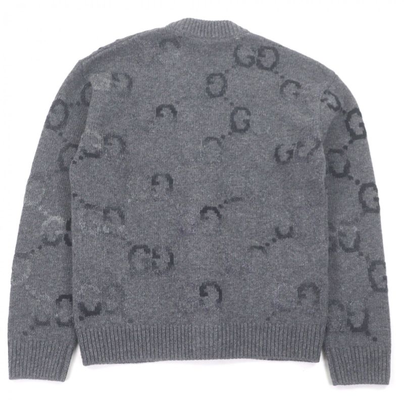 Gucci Wool Jumbo GG Logo All Over Pattern Long Sleeve Knit Cardigan