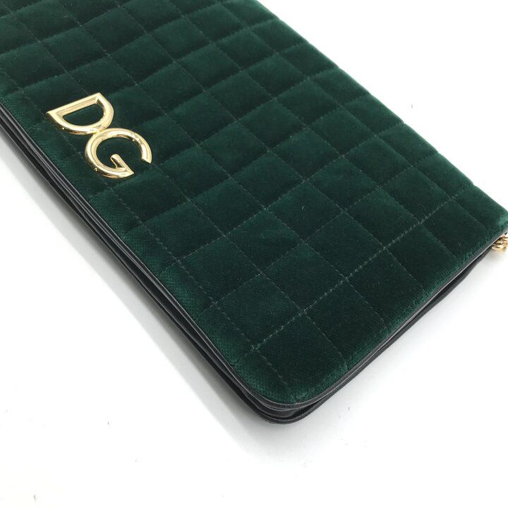 Dolce & Gabbana Velvet Quilted Chain Shoulder Bag Green