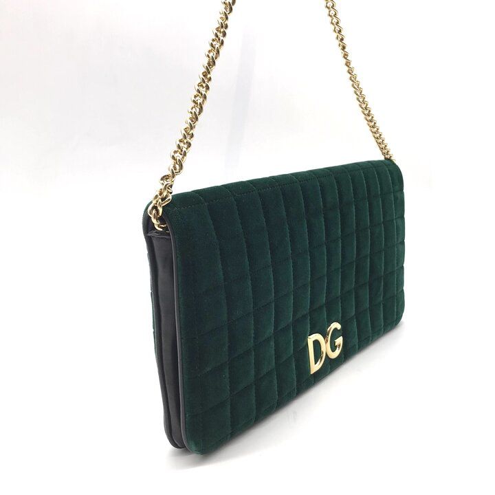 Dolce & Gabbana Velvet Quilted Chain Shoulder Bag Green
