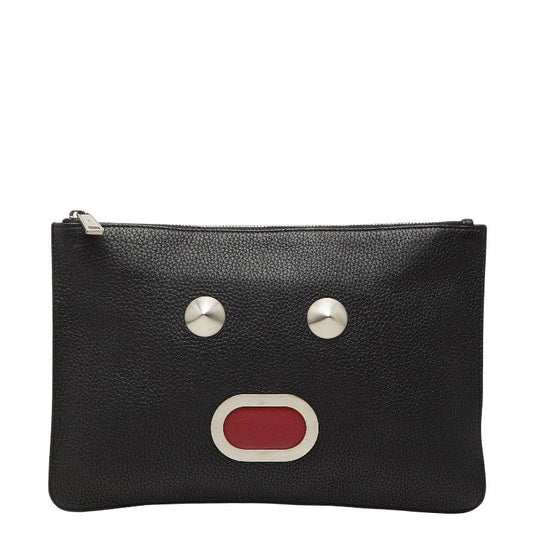 Fendi Face Clutch Black Leather